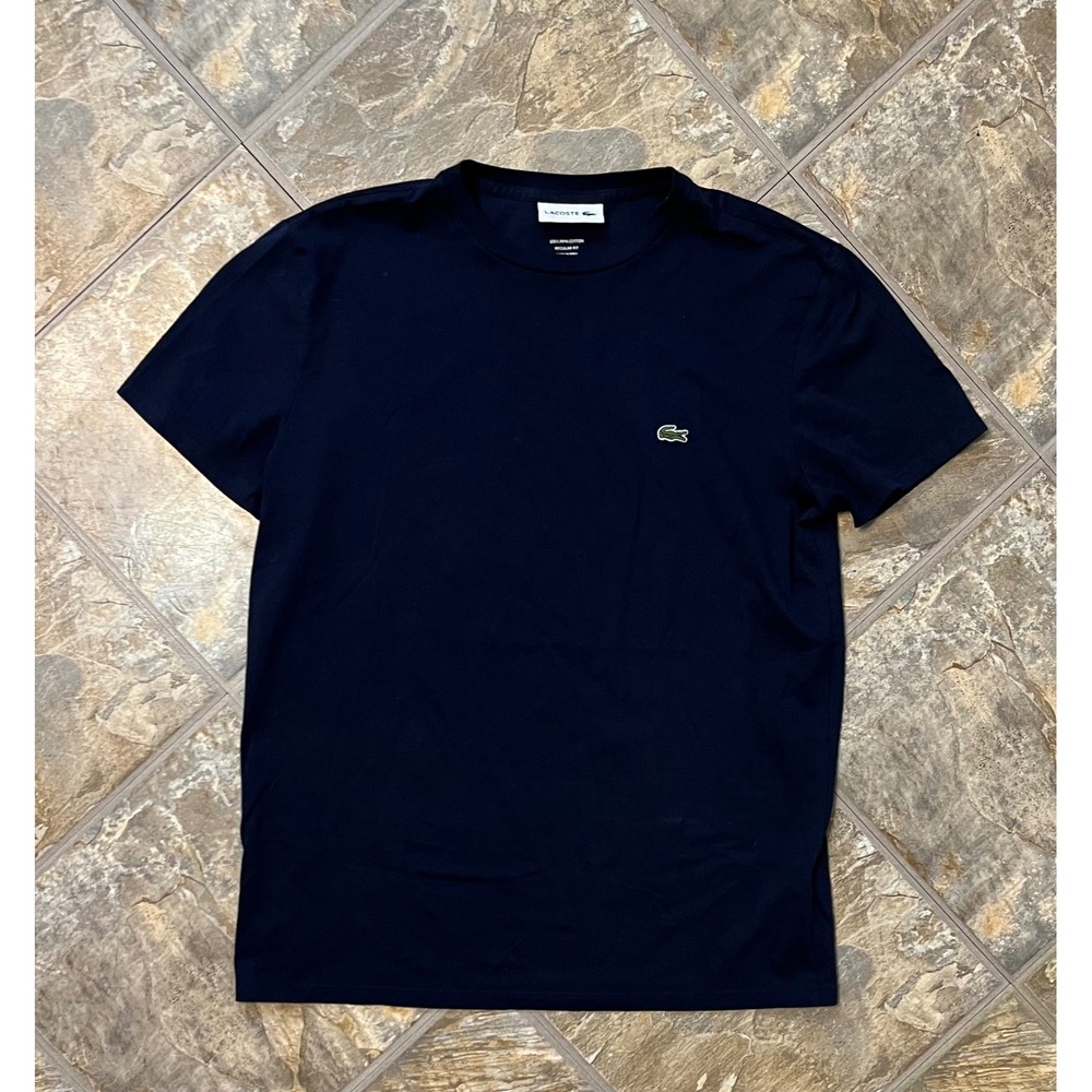 Lacoste T-Shirt Mens M Navy Blue Pima Cotton Regular Fit Logo Tee